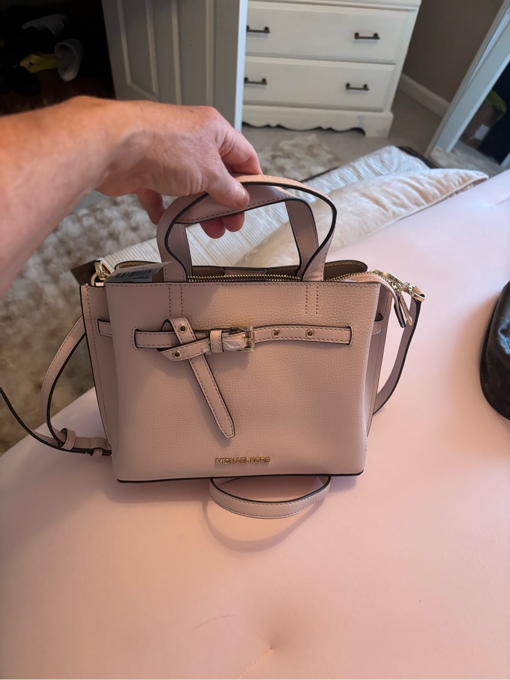 Michael Kors Blush Pink Leather Mini Satchel with Gold Hardware